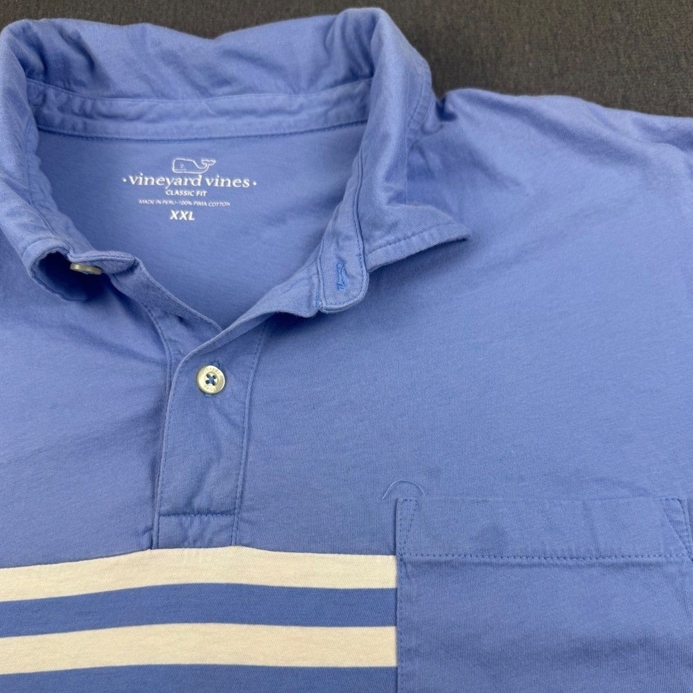 Vineyard‎ Vines XXL Polo Shirt Blue Stripe Pocket Short Sleeve Mens